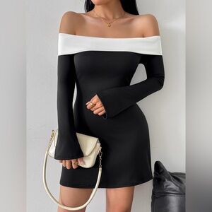 Off-Shoulder Bell Sleeve Mini Dress